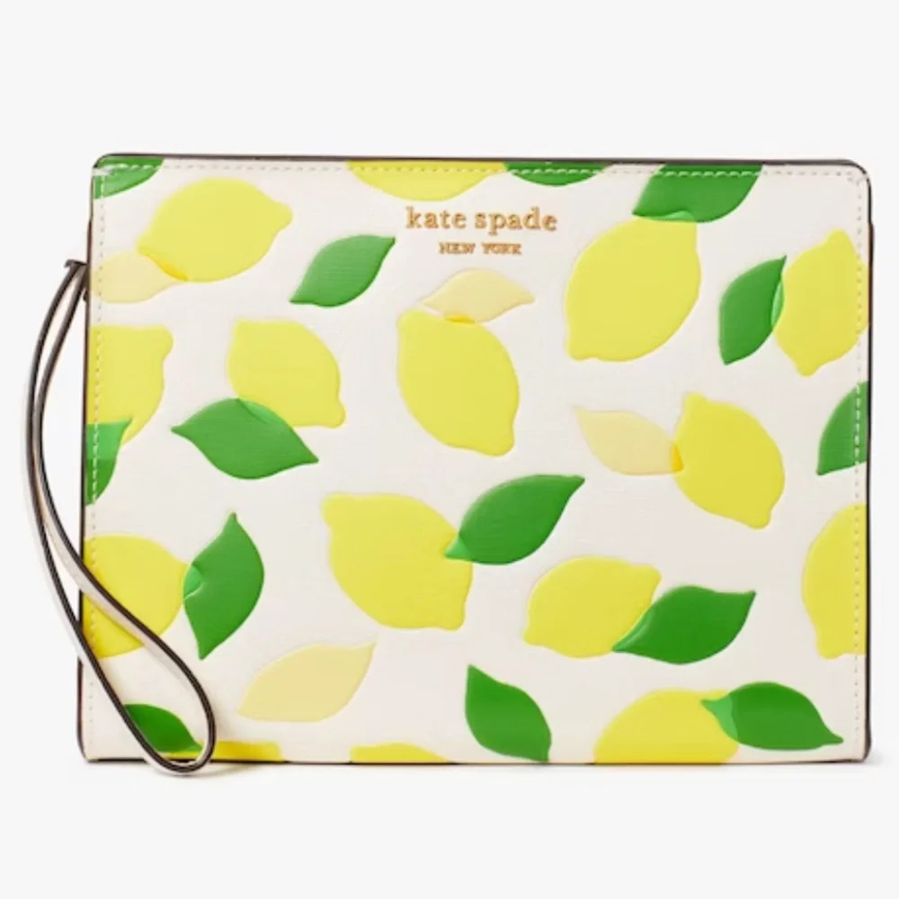 kate spade Lemon Print Wristlet Clutch - Yellow/Green